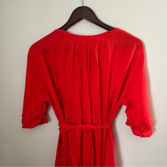 H&M LOGG Dress Red V-Neck Tie Waist Red Orange Casual Solid Neutral - Picture 6 of 10